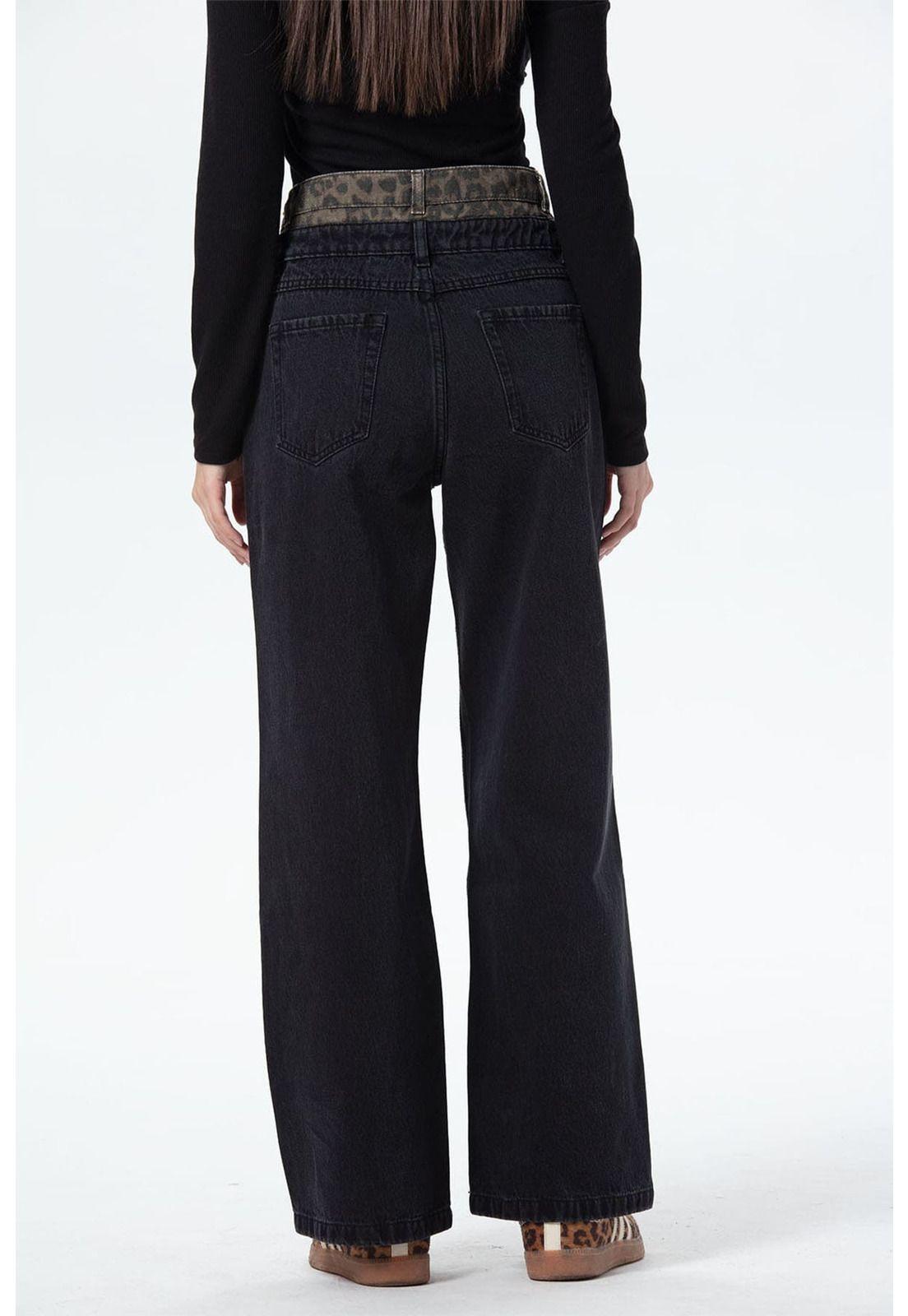 Jeans Mujer Cintura Calce Recto Negro-2