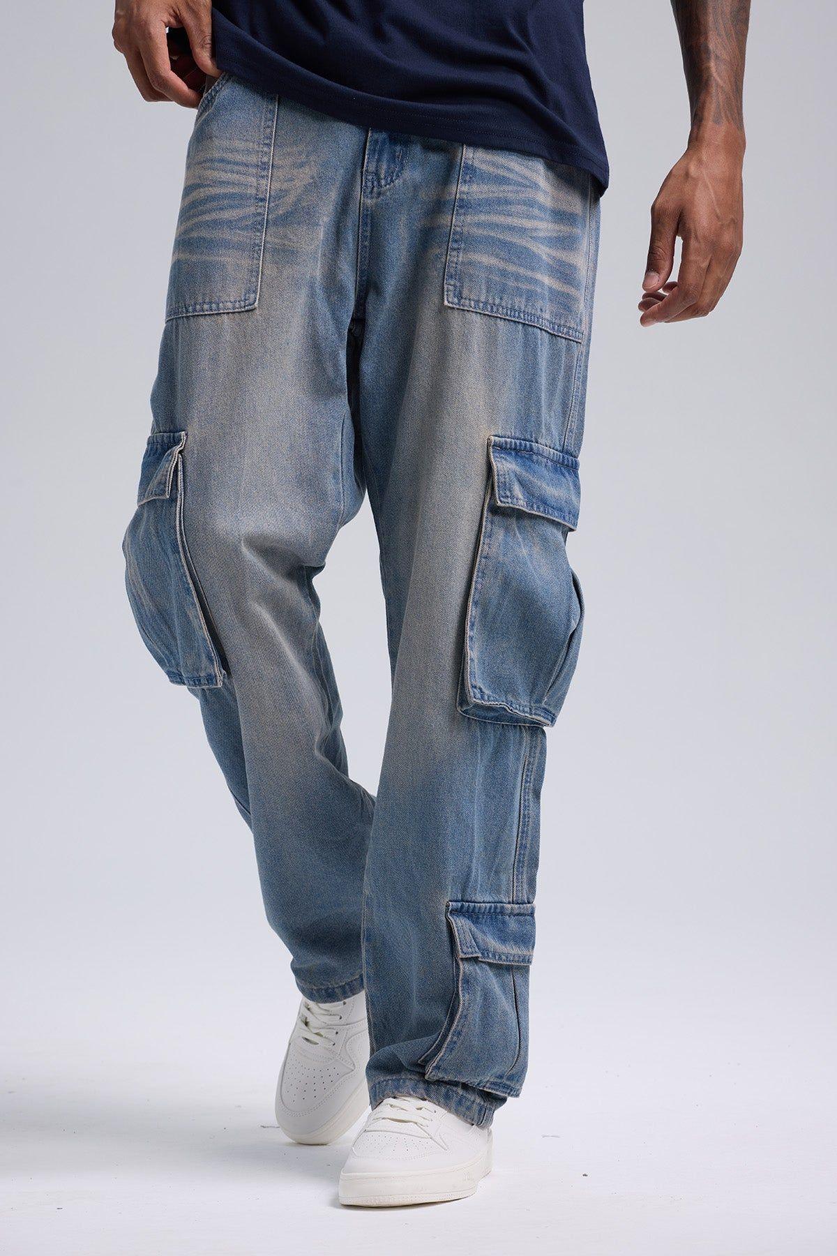 Jeans Hombre Cargo Lavado Azul Retro-0