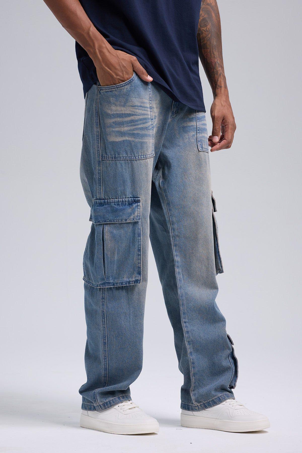 Jeans Hombre Cargo Lavado Azul Retro-1