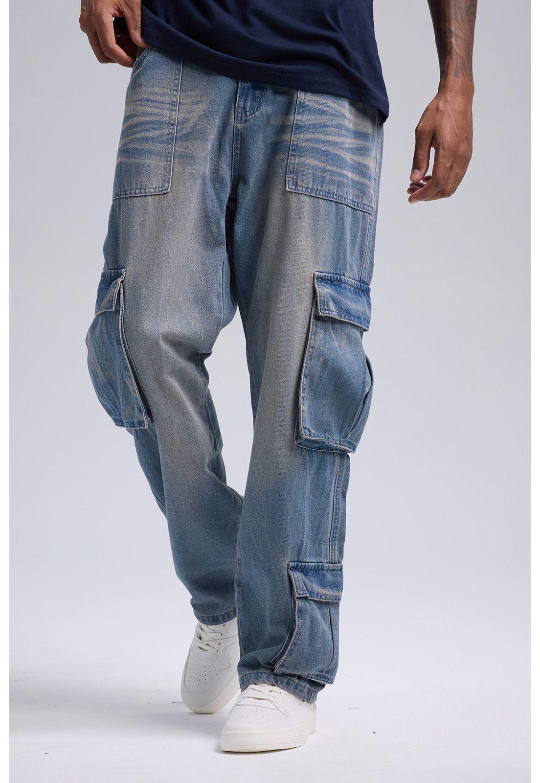 Jeans Hombre Cargo Lavado Azul Retro-0