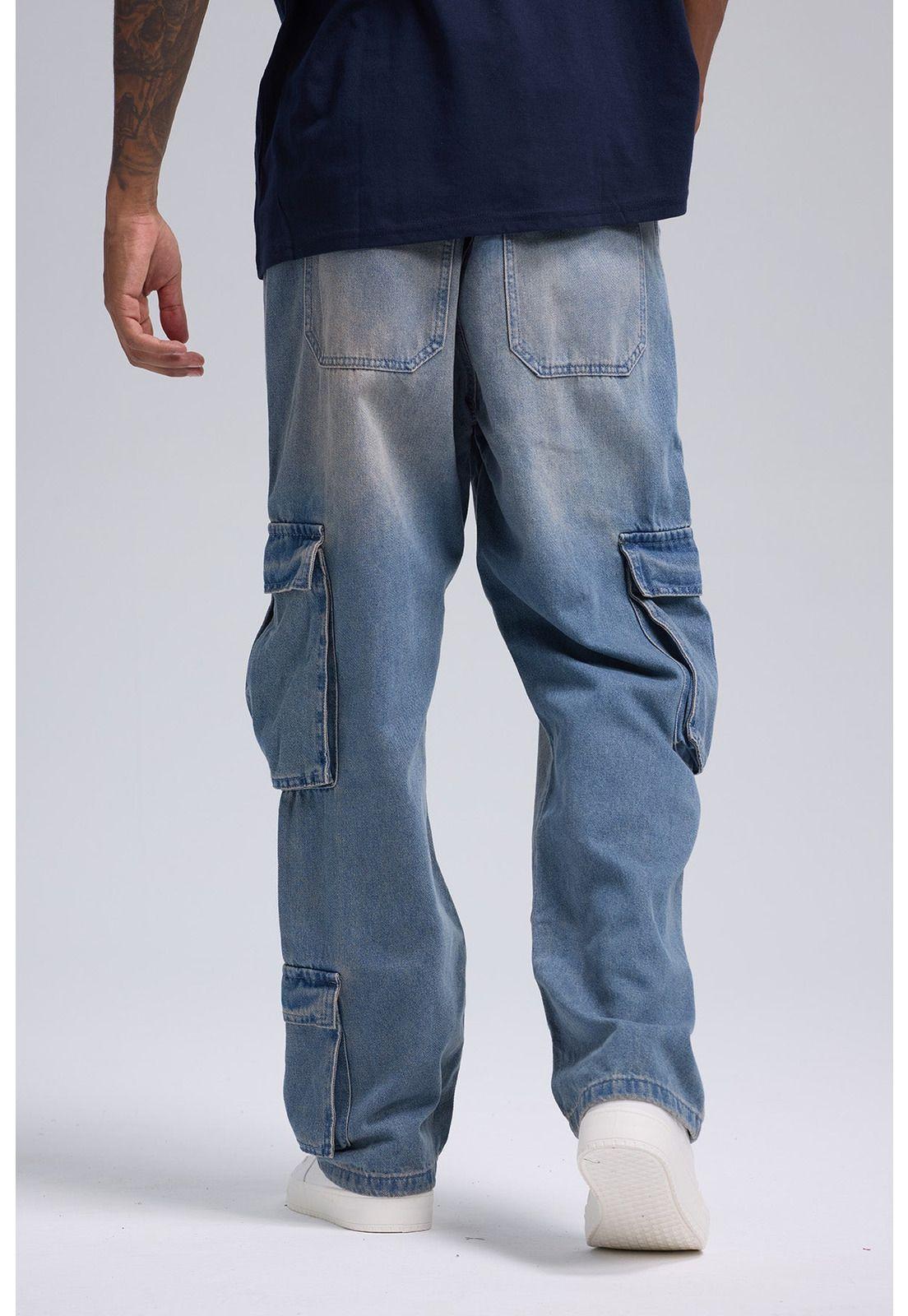 Jeans Hombre Cargo Lavado Azul Retro-2