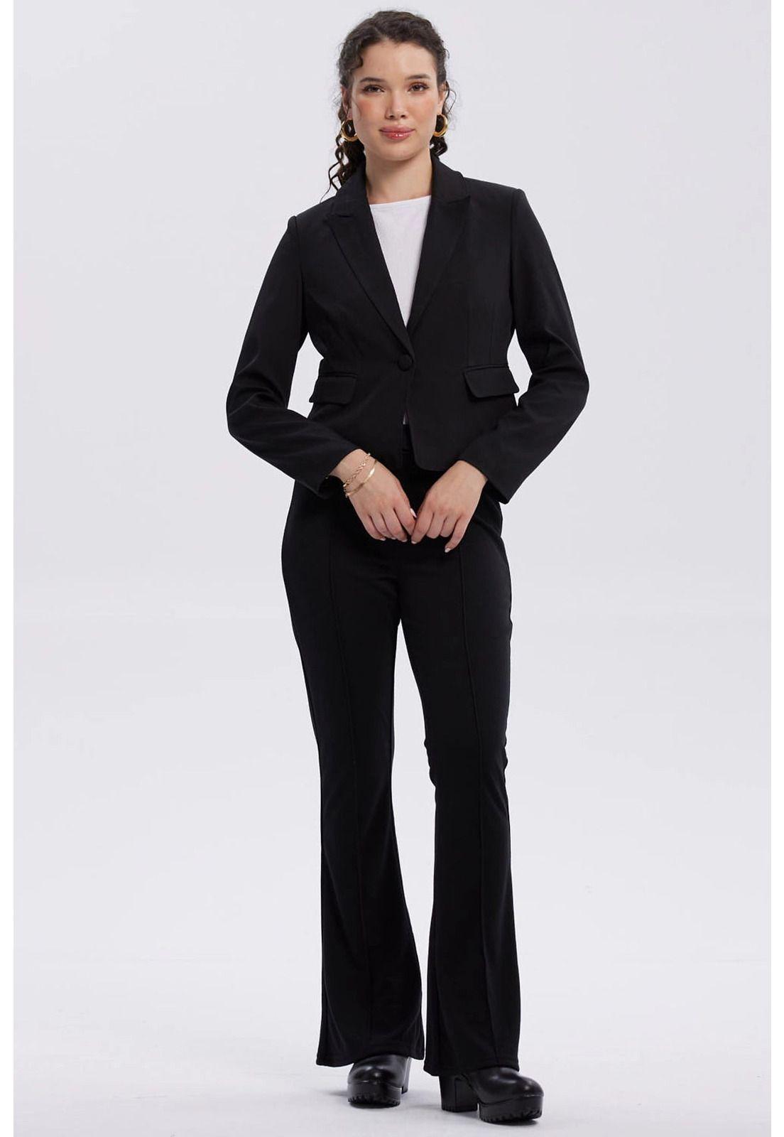 Blazer Mujer Botón Bolsillos Negro-3