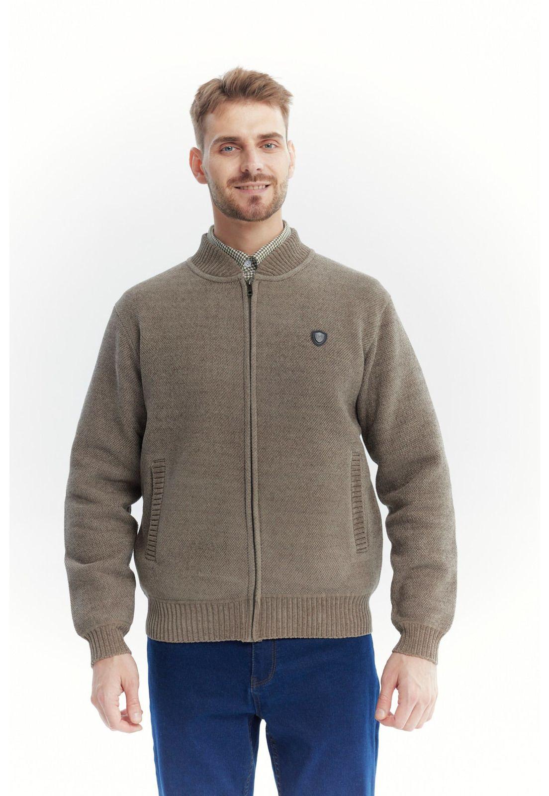 Sweater Hombre Cuello Con Cierre Café - ll-0