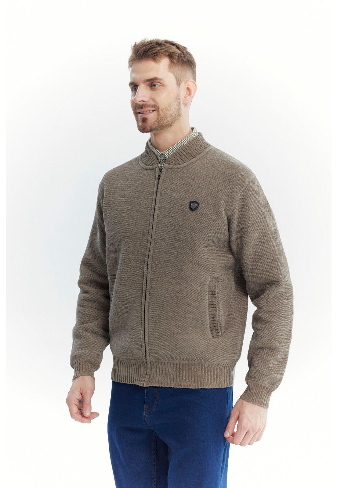 Sweater Hombre Cuello Con Cierre Café - ll-1
