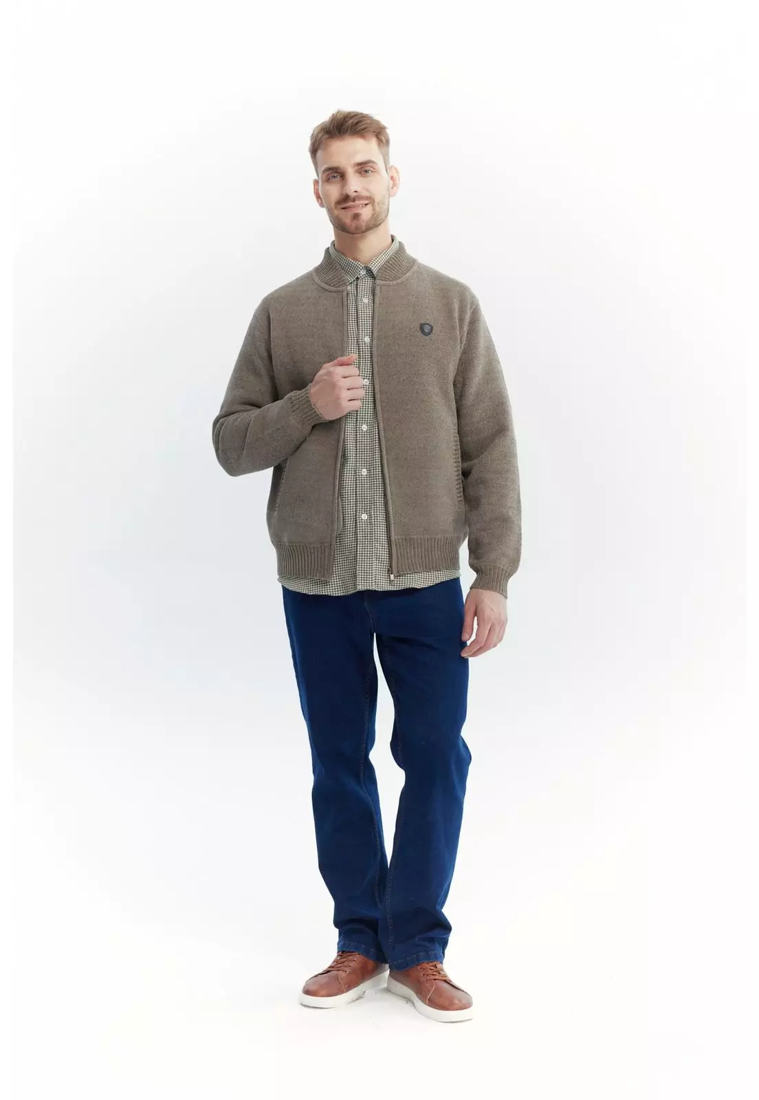Sweater Hombre Cuello Con Cierre Café - ll-3