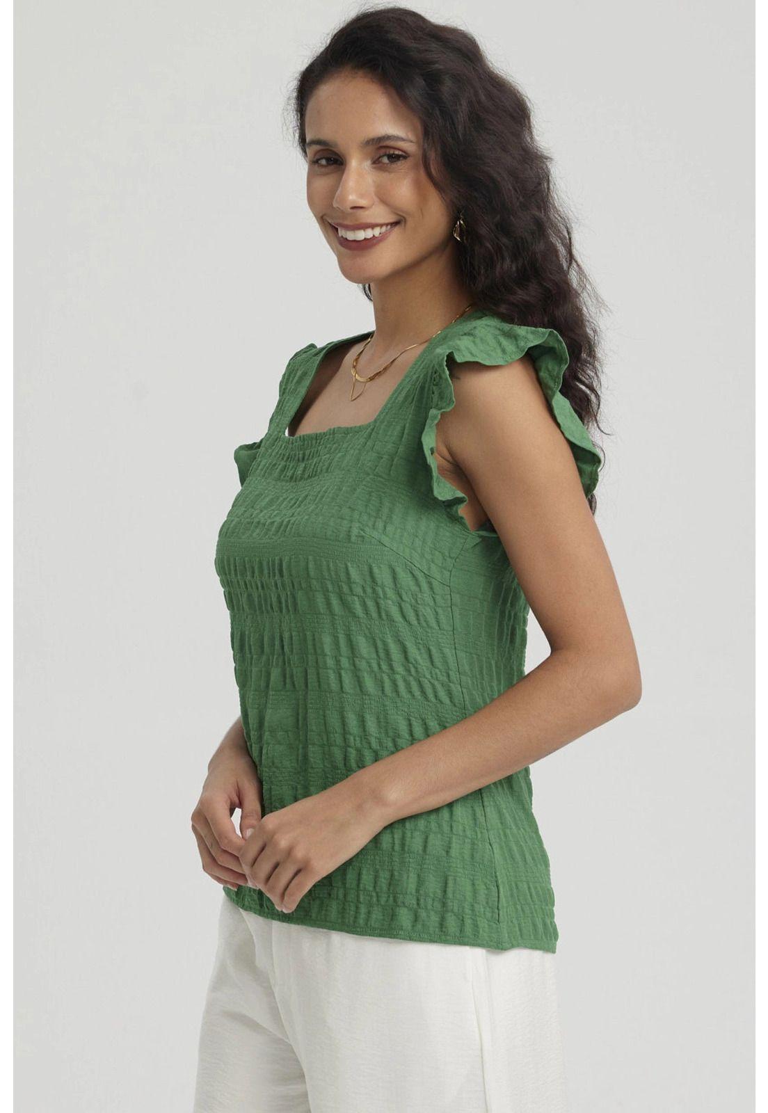 Blusa Mujer Manga Con Vuelos Verde-1