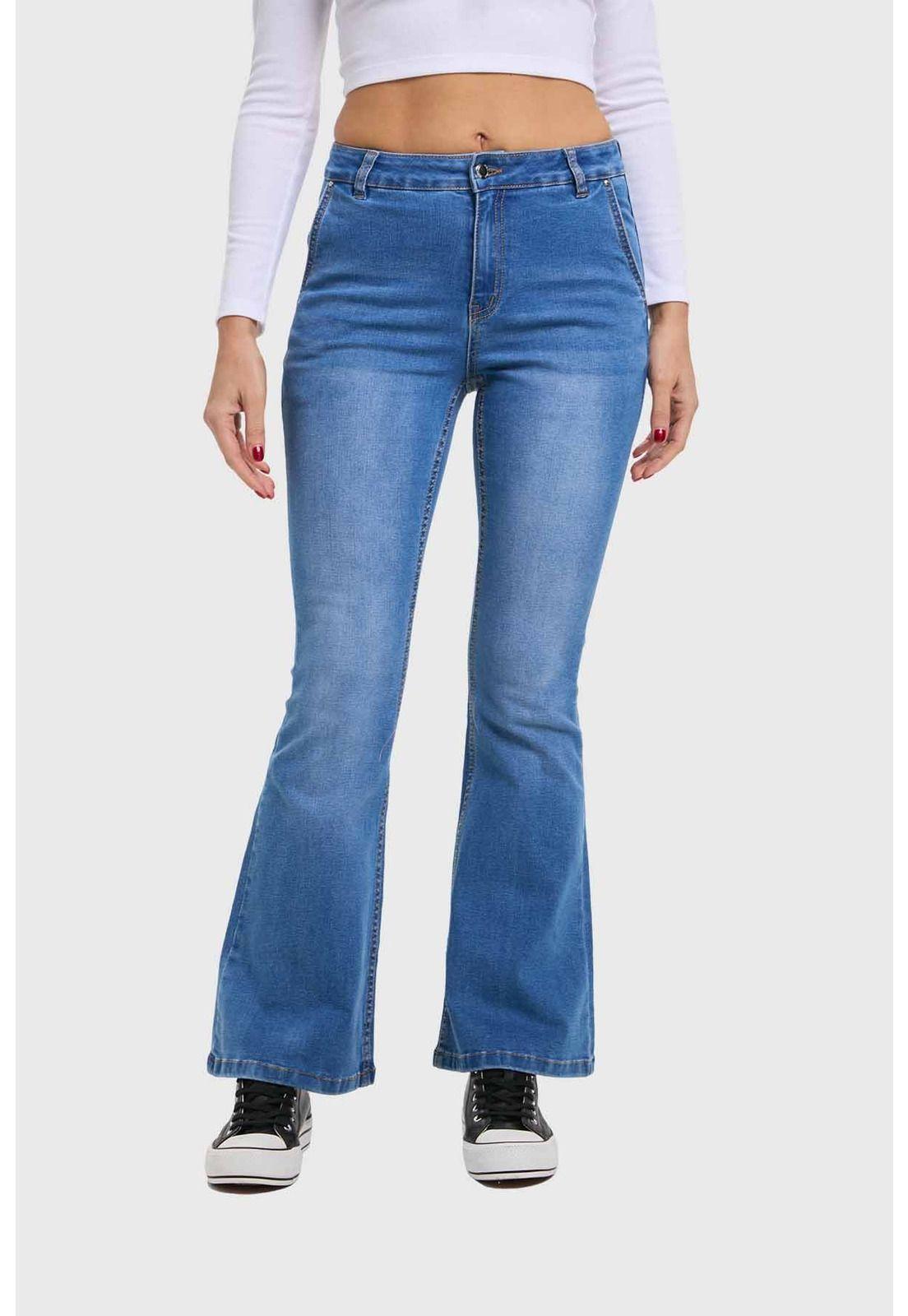 Jeans Mujer Flare Ajuste Cintura Azul-0