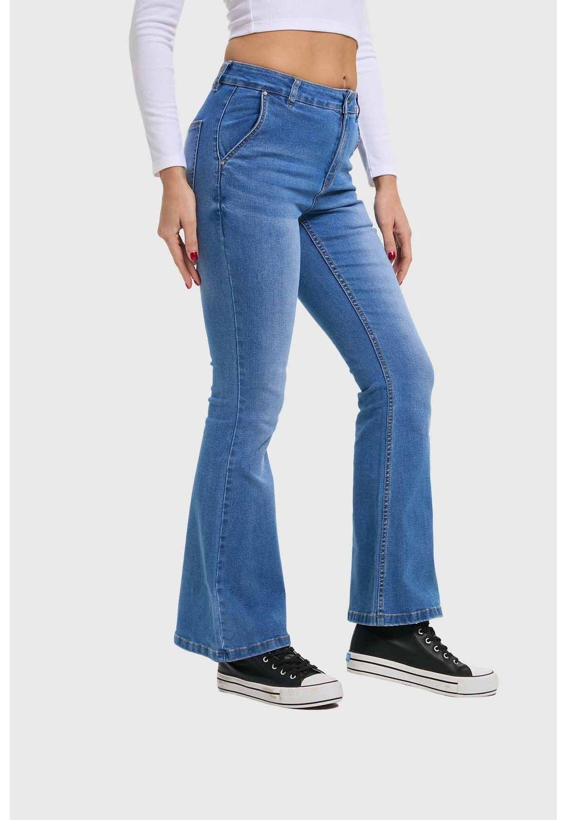 Jeans Mujer Flare Ajuste Cintura Azul-1