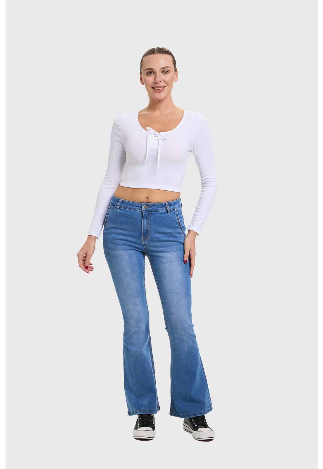 Jeans Mujer Flare Ajuste Cintura Azul-3