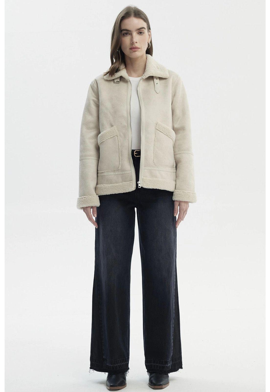 Chaqueta Mujer Slim Cuello Camisero Beige-3