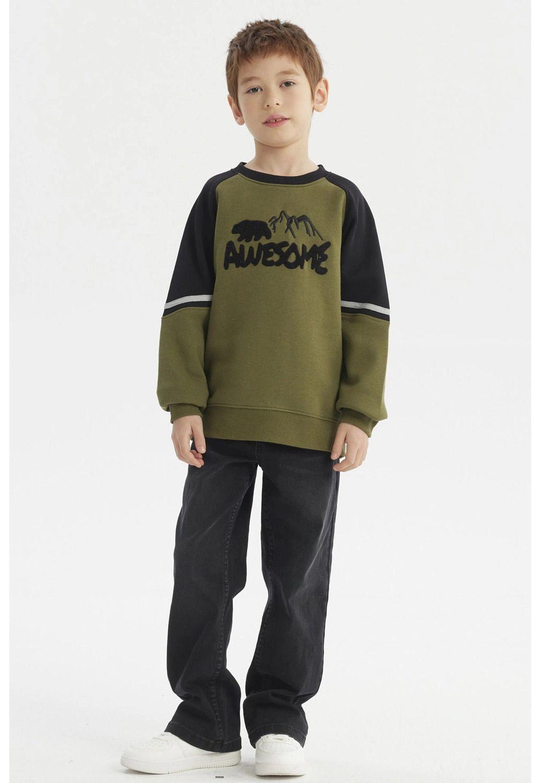 Polerón Niño Slim Verde Militar-3