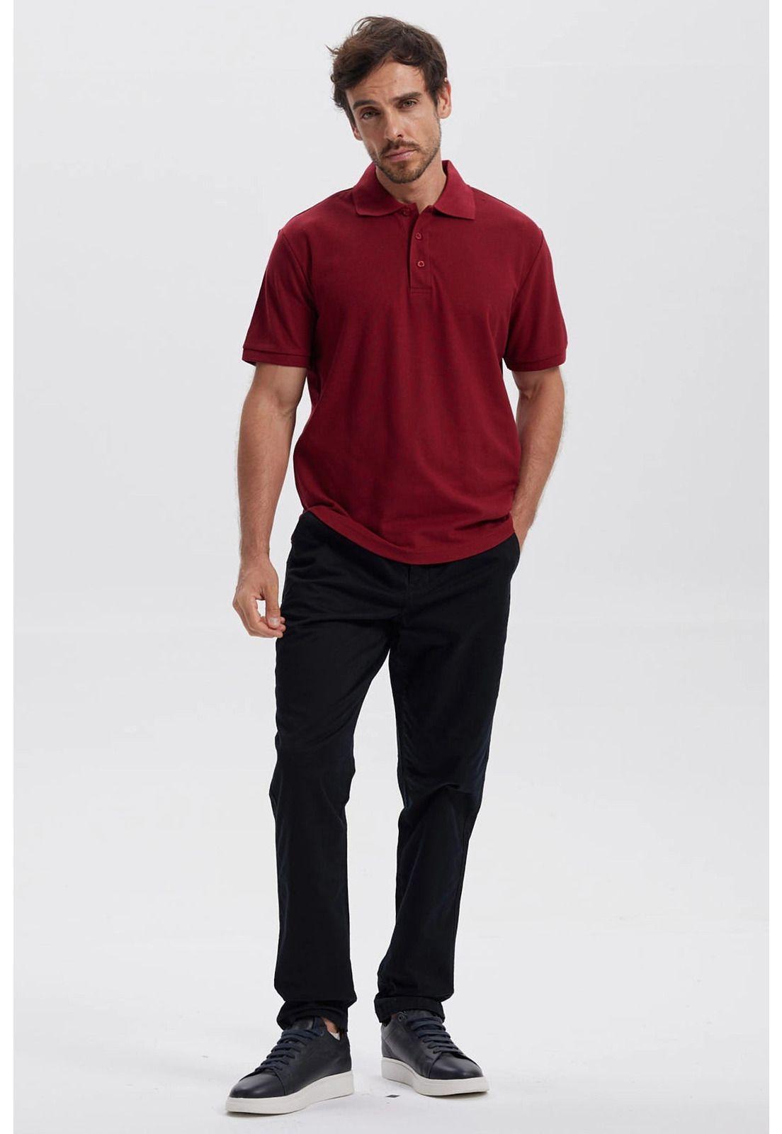 Polera Hombre Piqué Básica Lisa Burdeo - ll-3