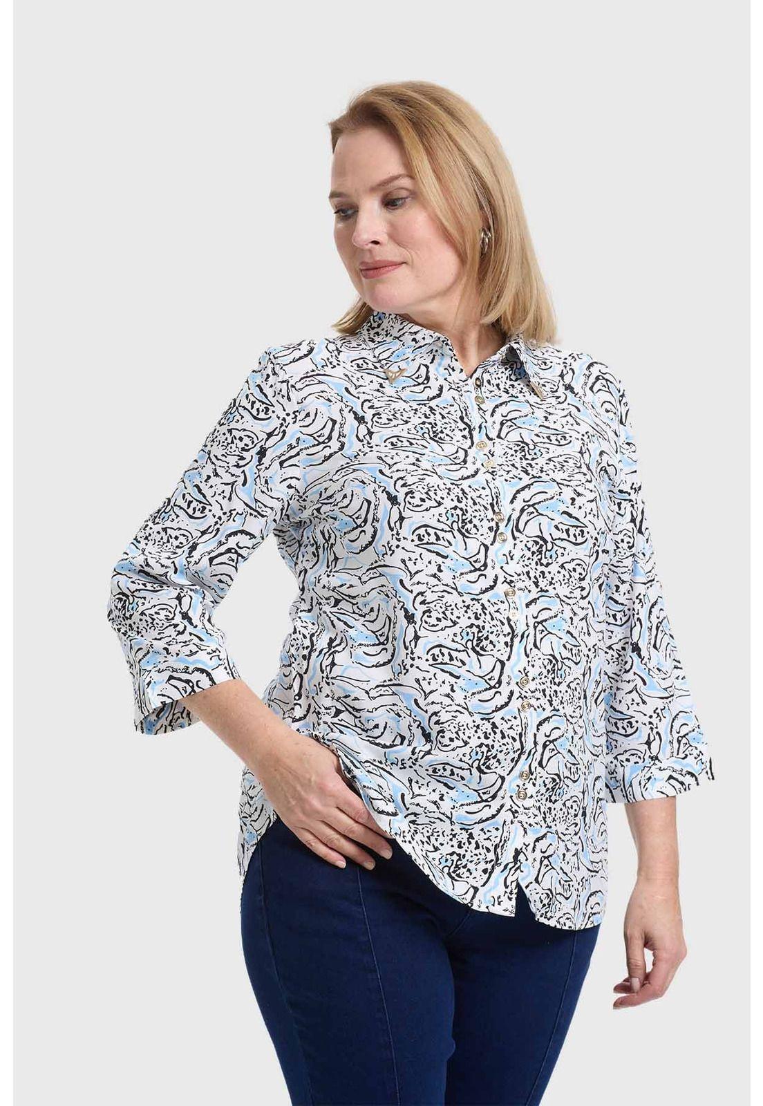 Blusa Mujer Abotonada Roll Up Blanco-1