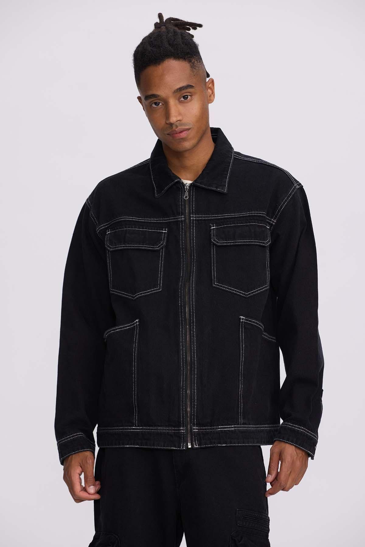Chaqueta Hombre Doble Bolsillo Negro-0