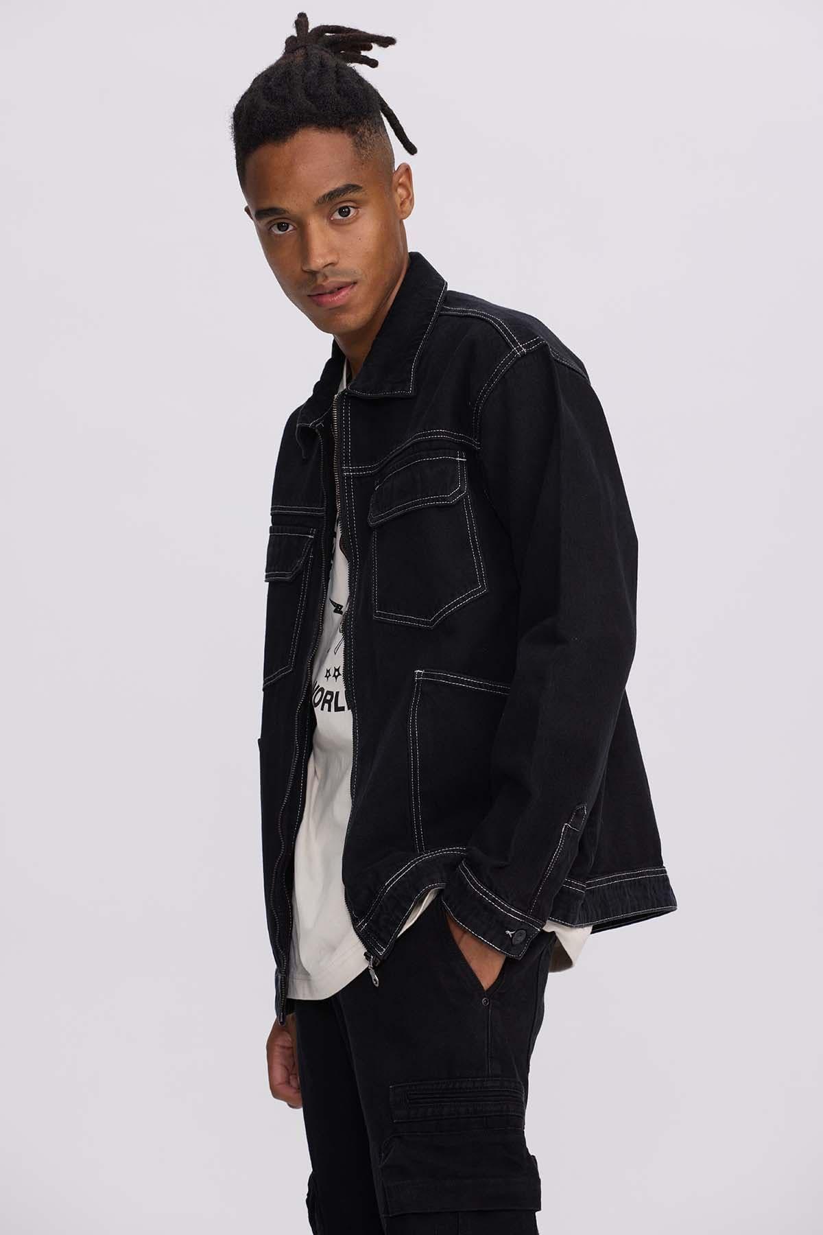 Chaqueta Hombre Doble Bolsillo Negro-1