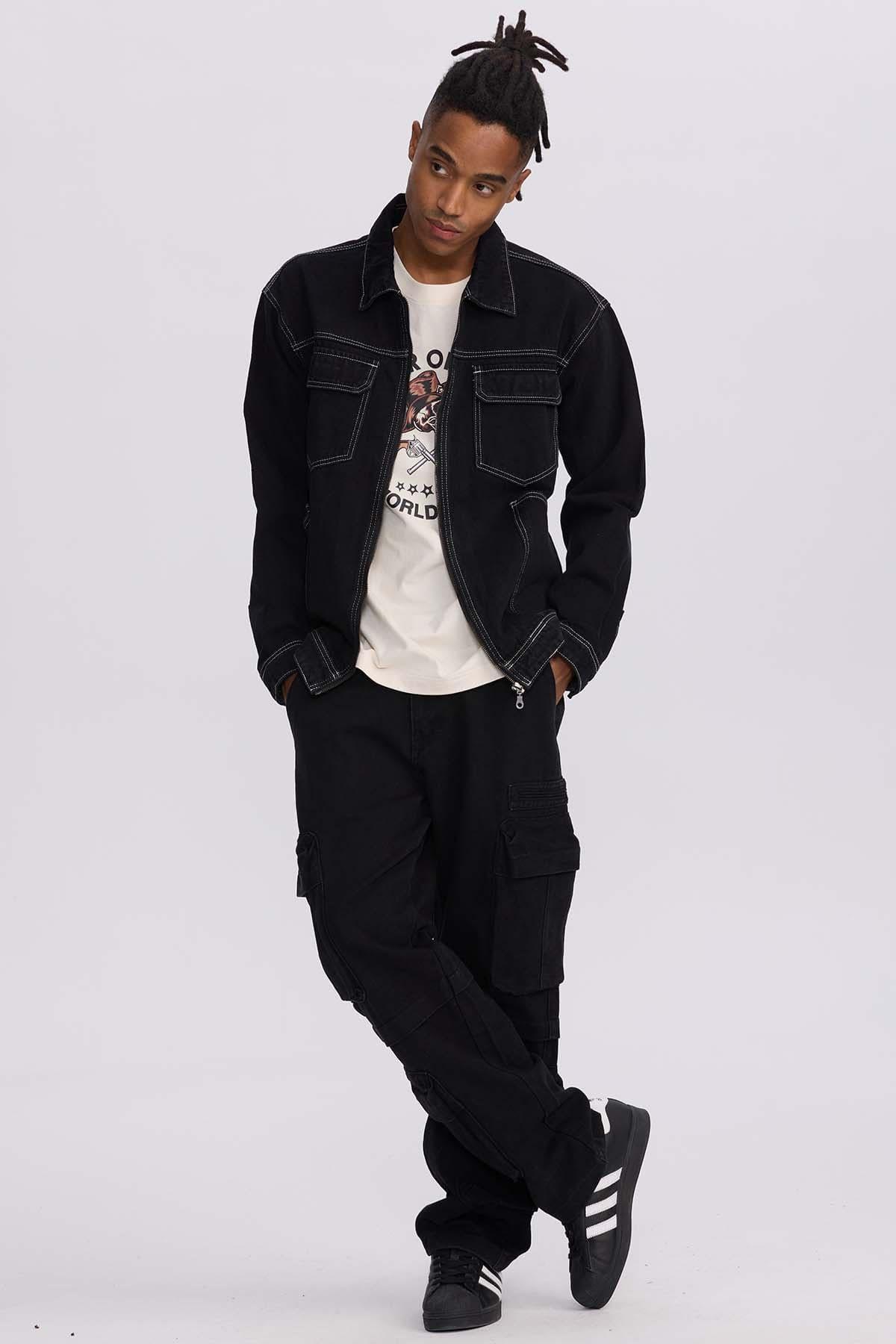 Chaqueta Hombre Doble Bolsillo Negro-3