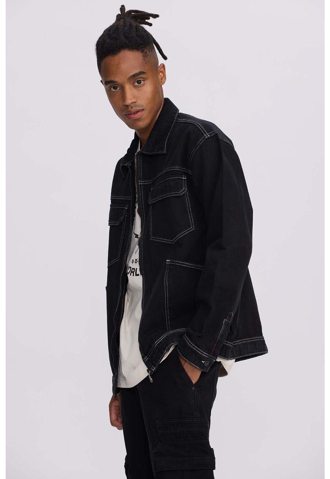 Chaqueta Hombre Doble Bolsillo Negro-1