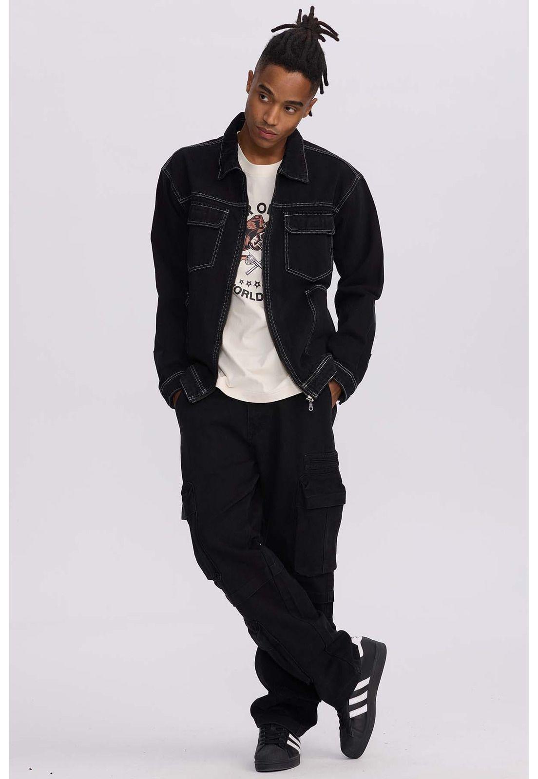 Chaqueta Hombre Doble Bolsillo Negro-3