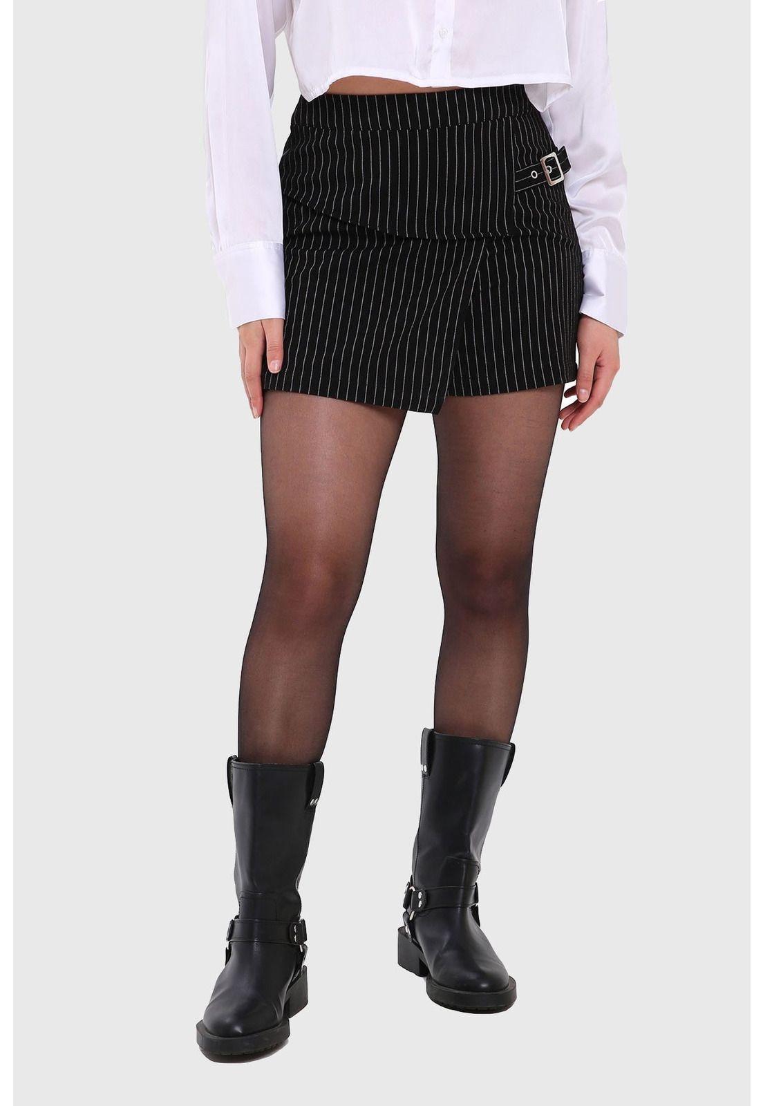 Falda Mujer Listada Negro-0