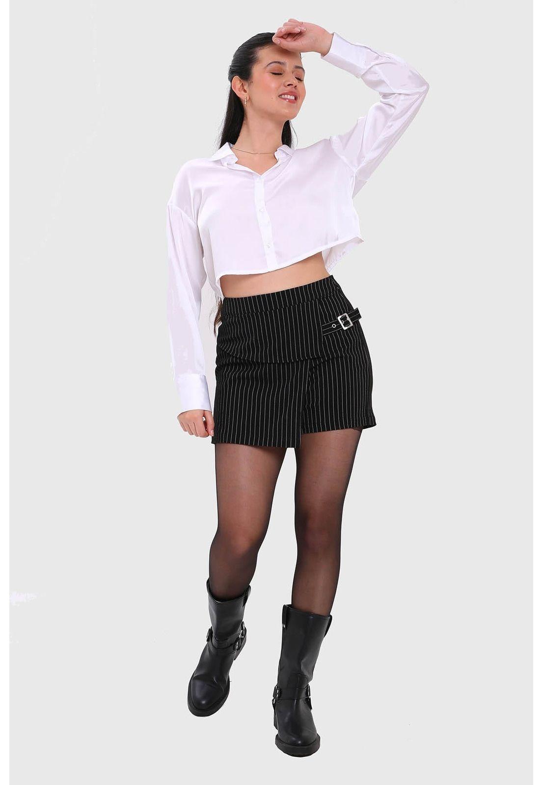 Falda Mujer Listada Negro-3