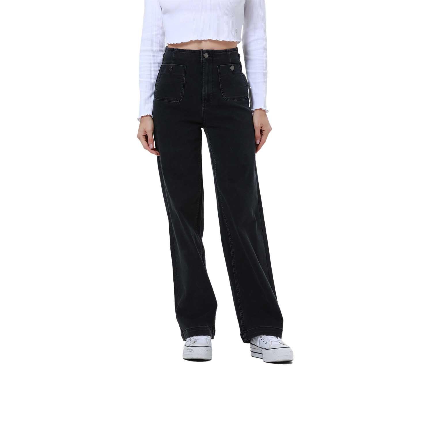 Jeans Mujer Lavado Calce Recto Negro-0