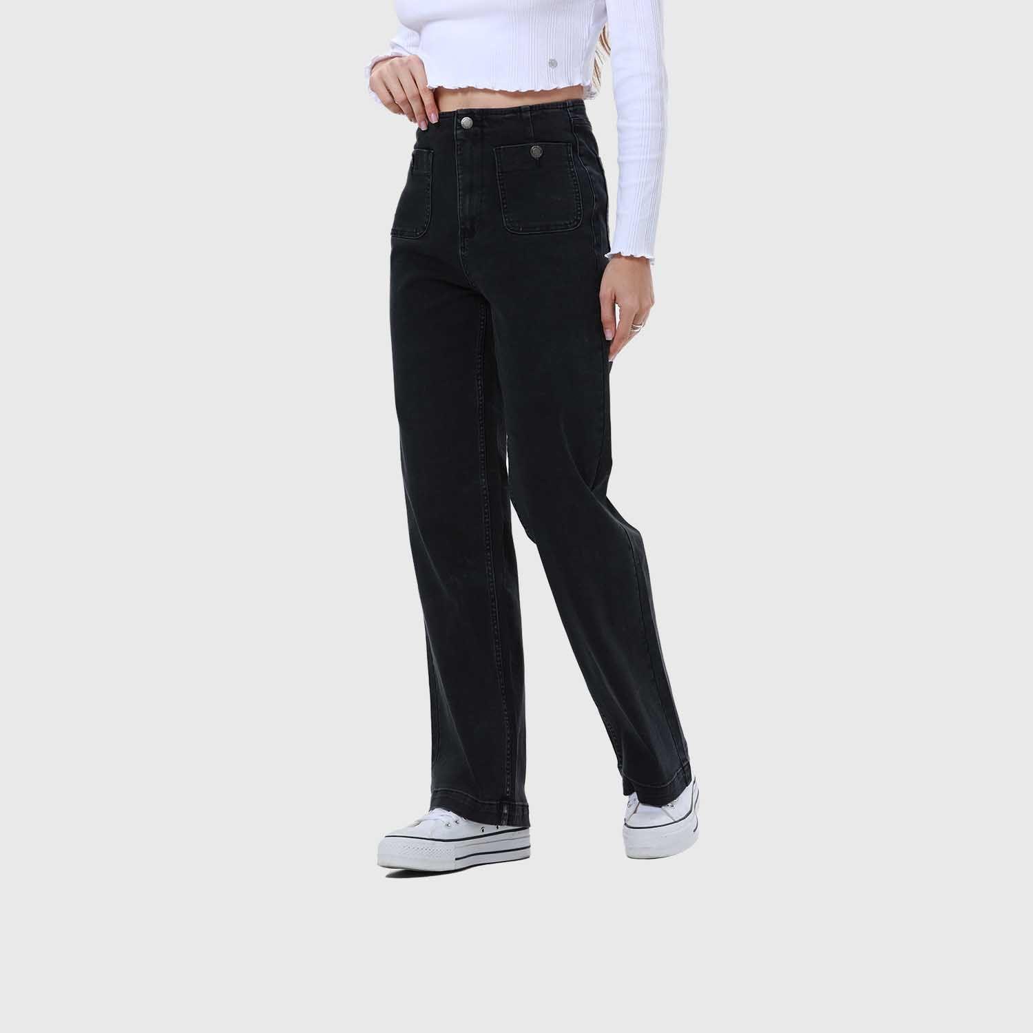 Jeans Mujer Lavado Calce Recto Negro-1