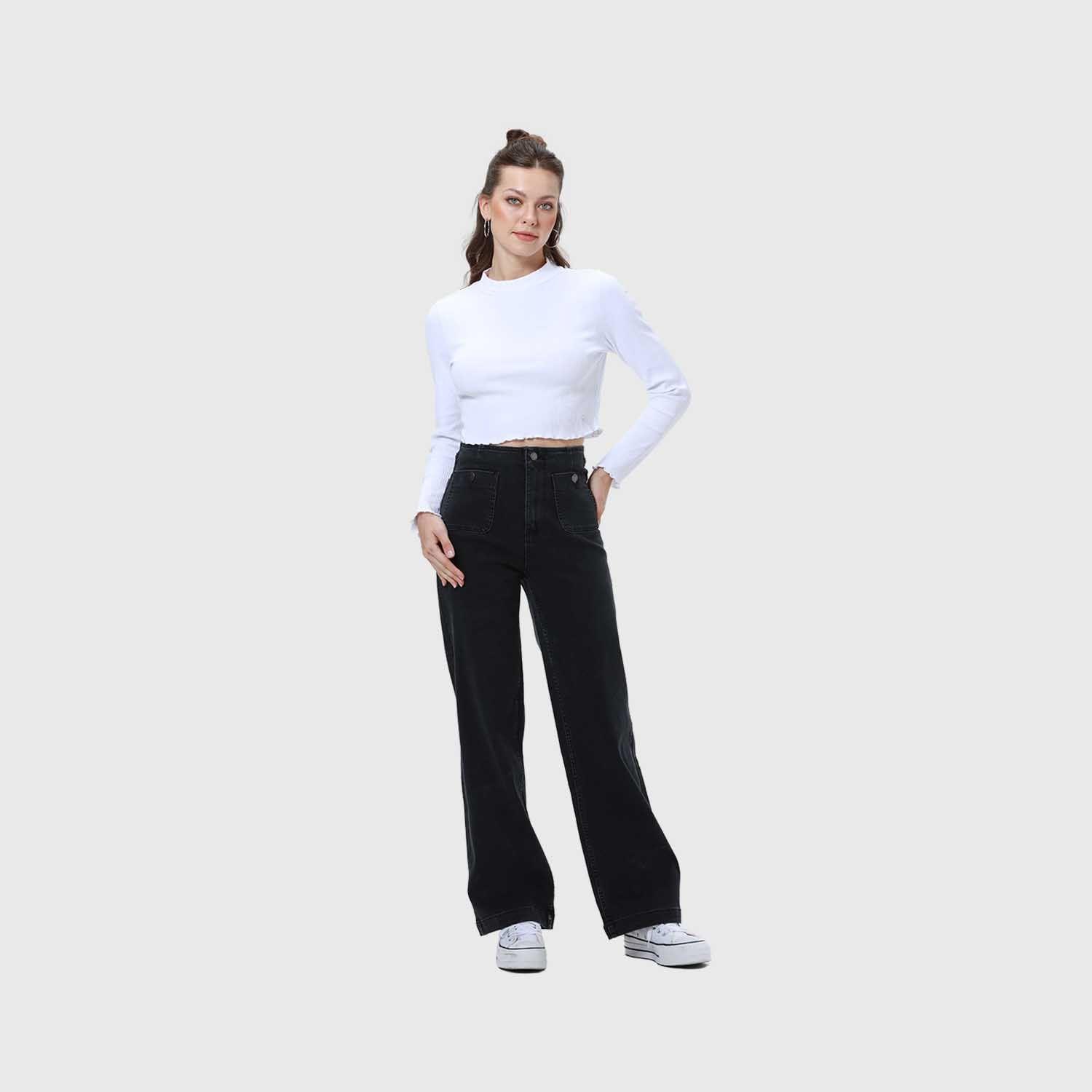 Jeans Mujer Lavado Calce Recto Negro-3