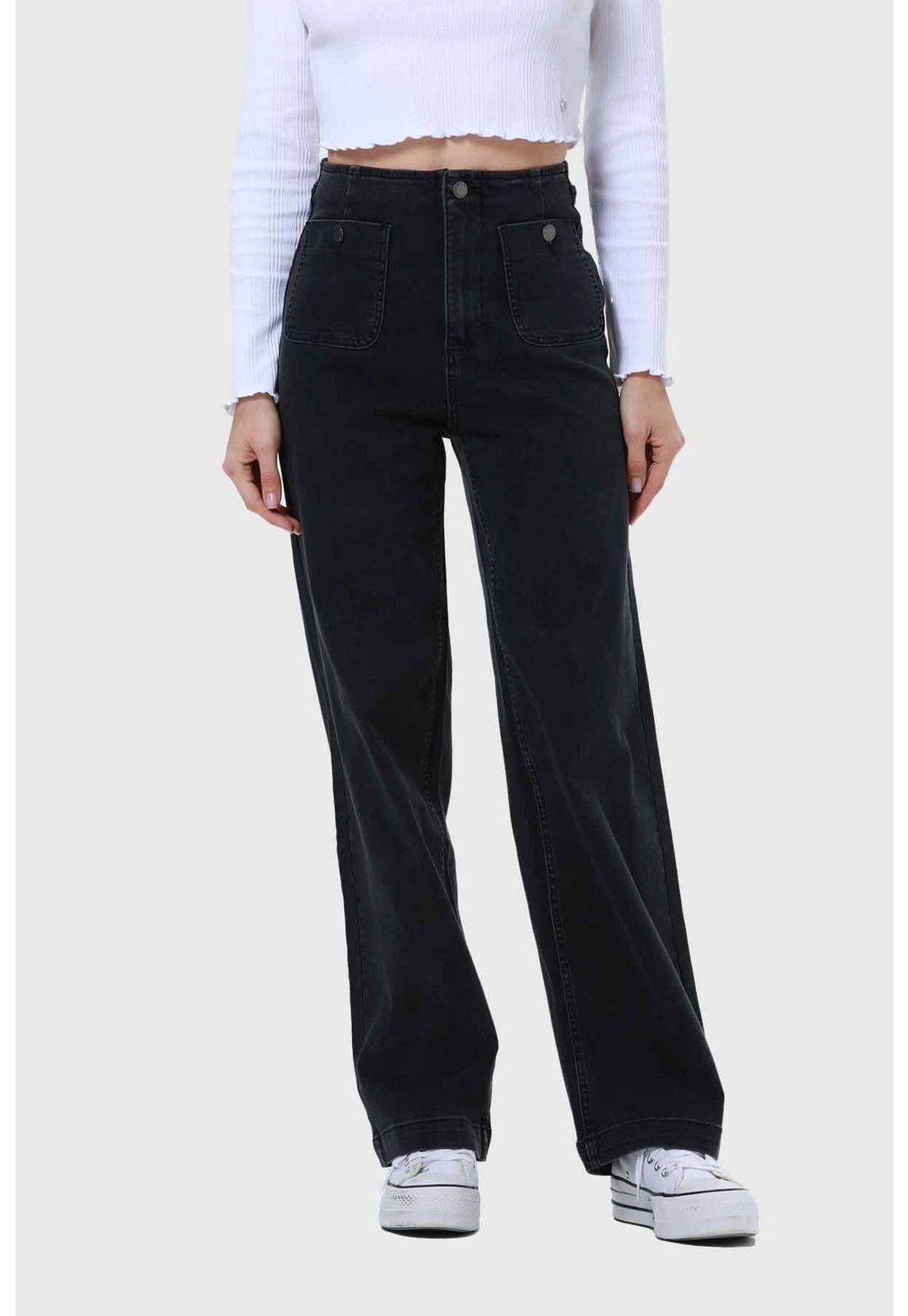 Jeans Mujer Lavado Calce Recto Negro-0