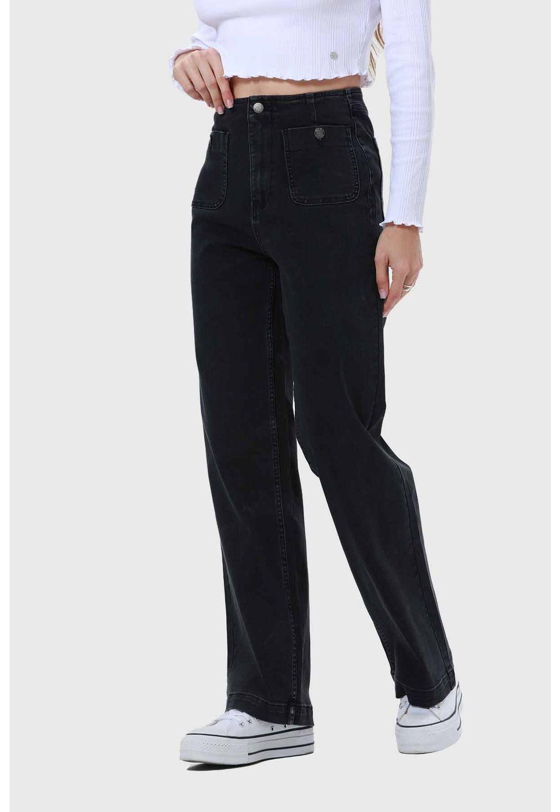 Jeans Mujer Lavado Calce Recto Negro-1