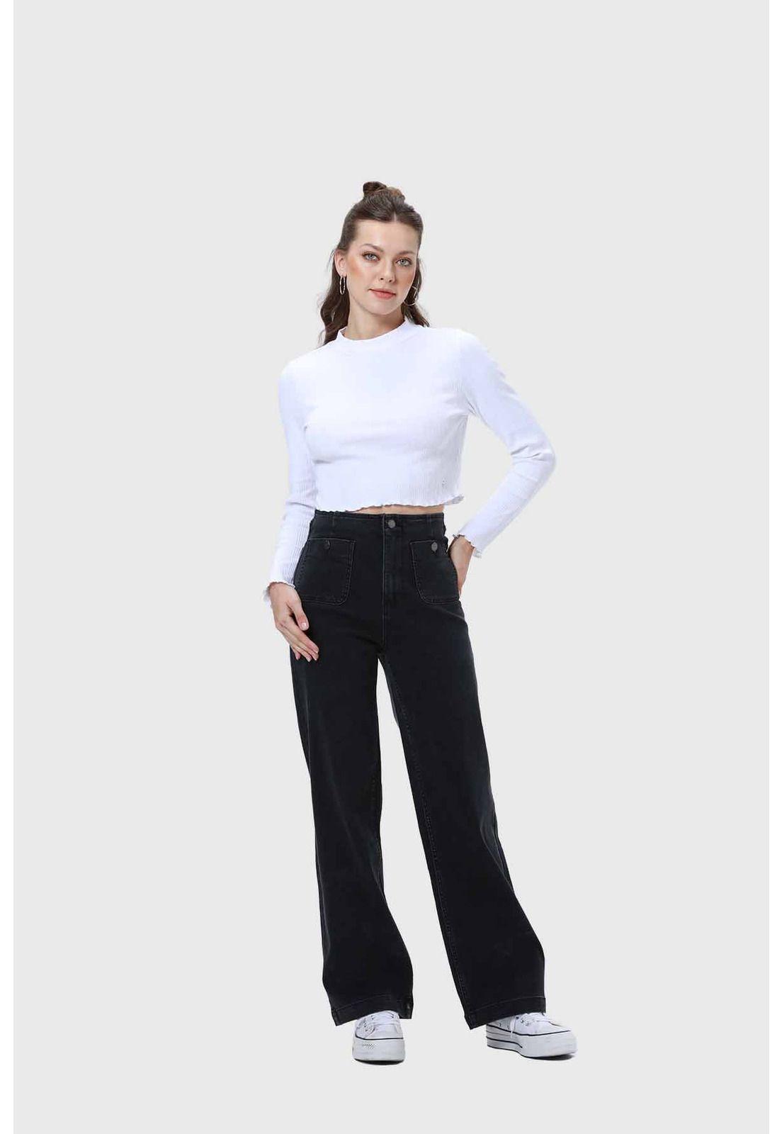 Jeans Mujer Lavado Calce Recto Negro-3