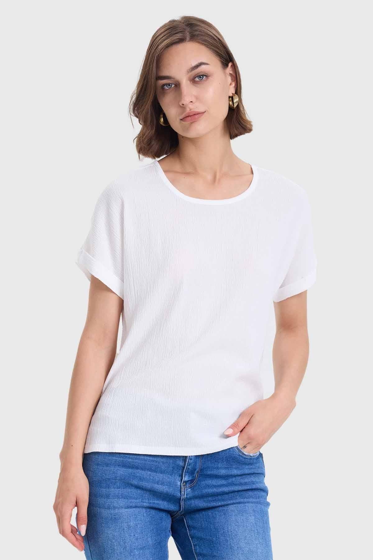 Polera Mujer Dobladillo En Manga Crudo-0