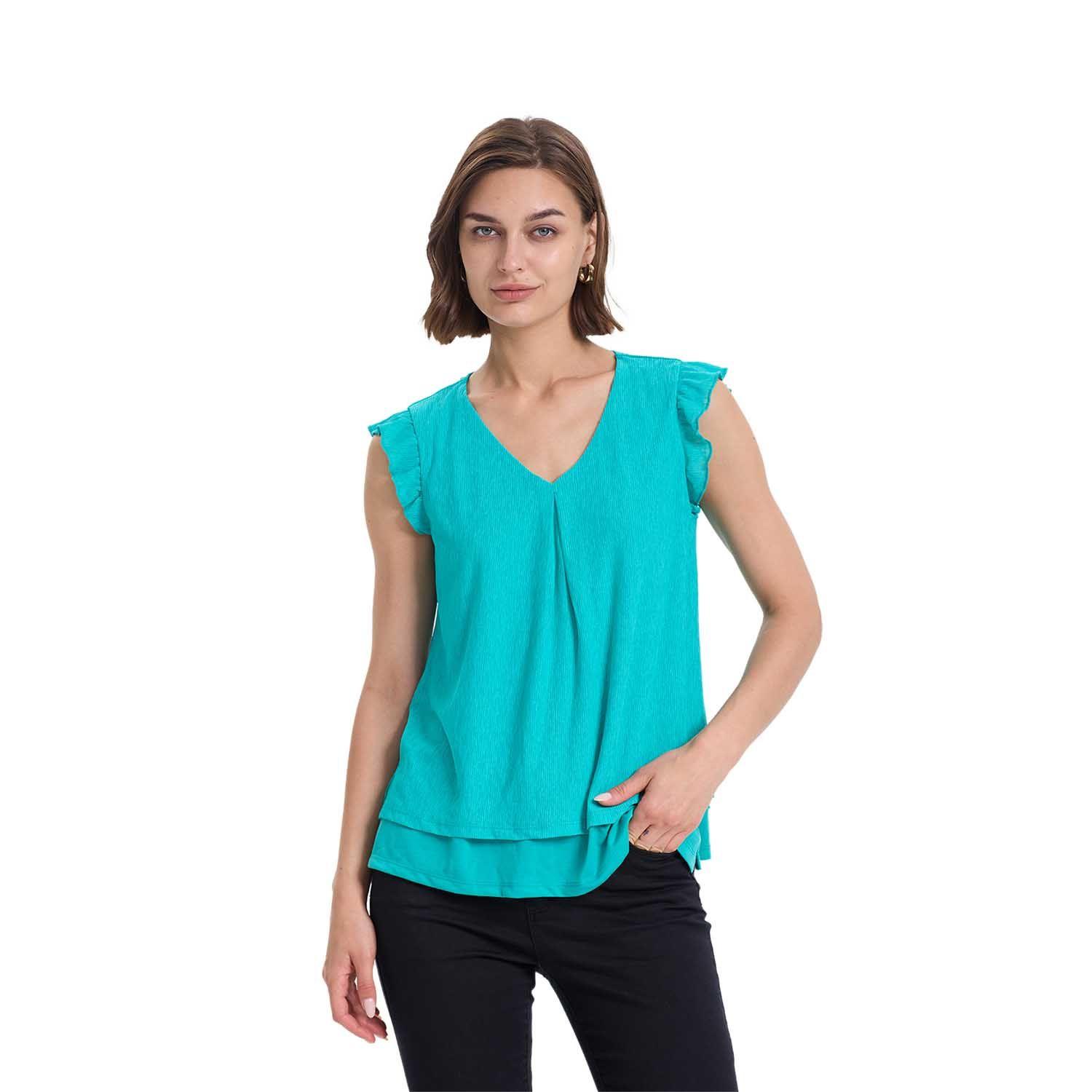 Polera Mujer Doble Capa Y Pinza Turquesa Fashions Park-0