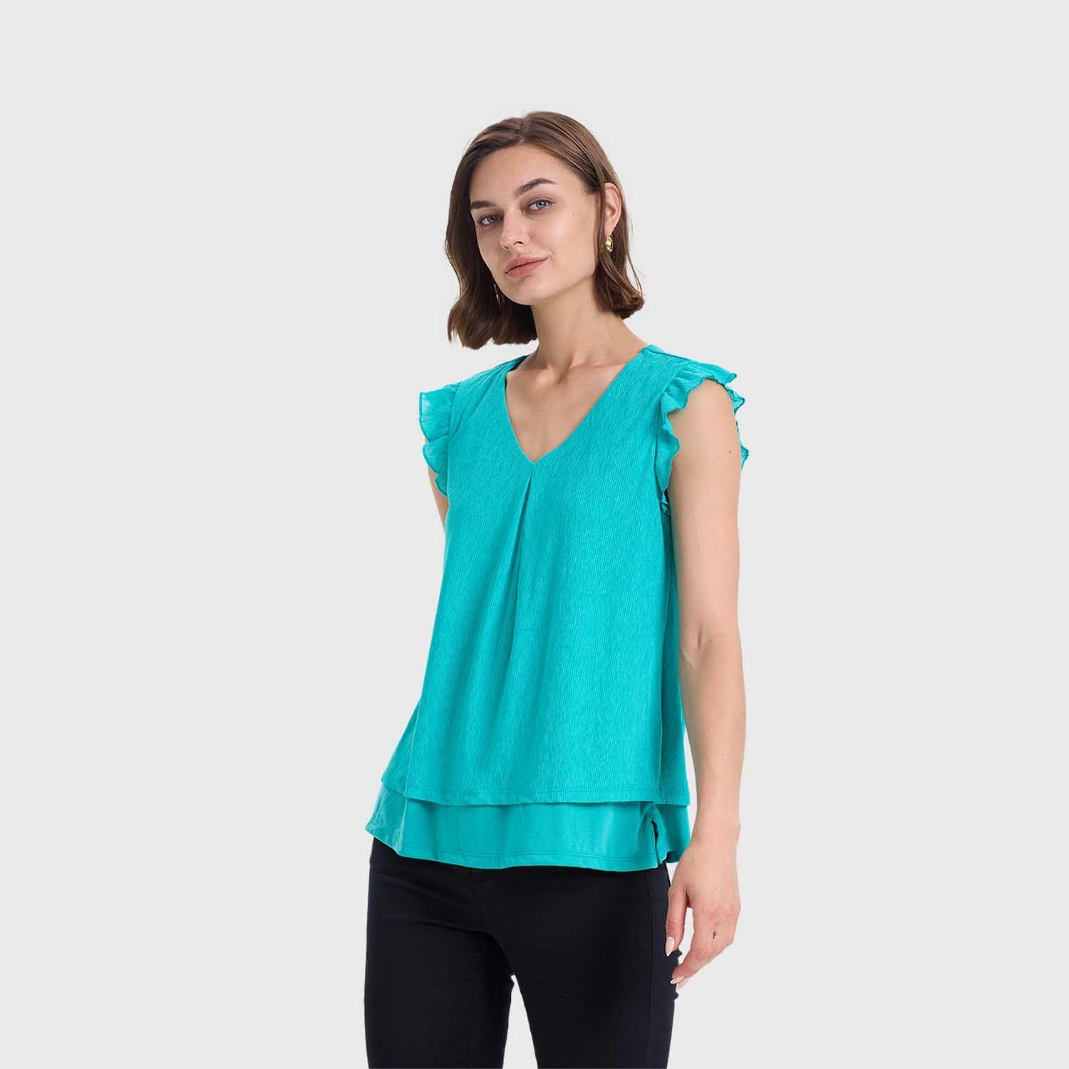 Polera Mujer Doble Capa Y Pinza Turquesa Fashions Park-1