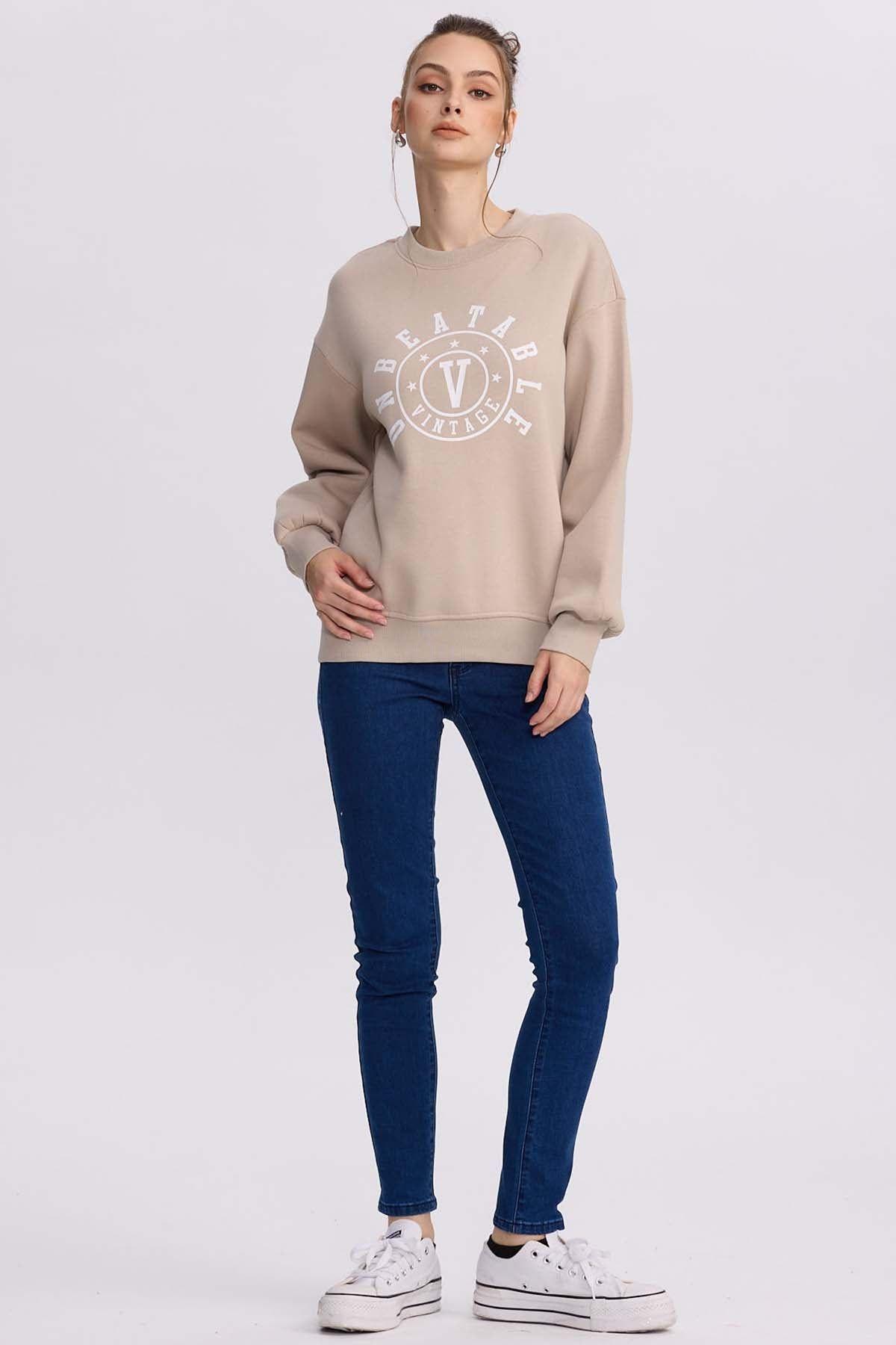 Polerón Mujer Print Beige-3