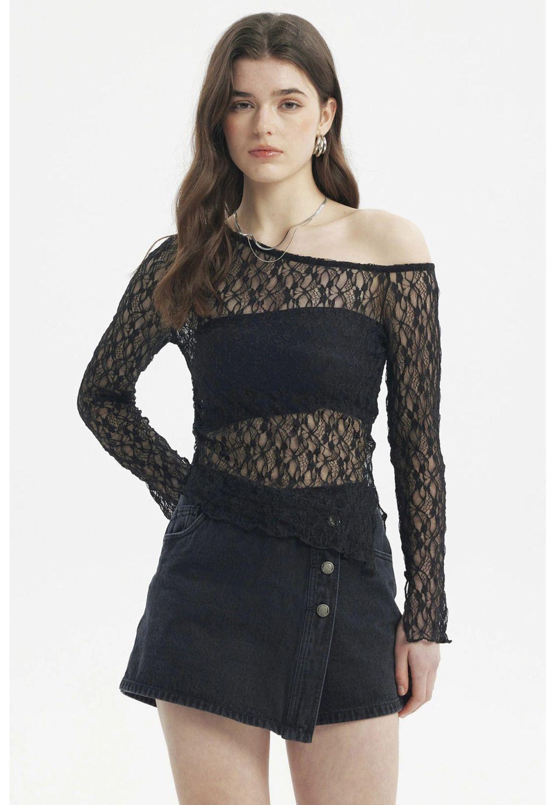 Polera Mujer Hombro Asimétrico Negro-0