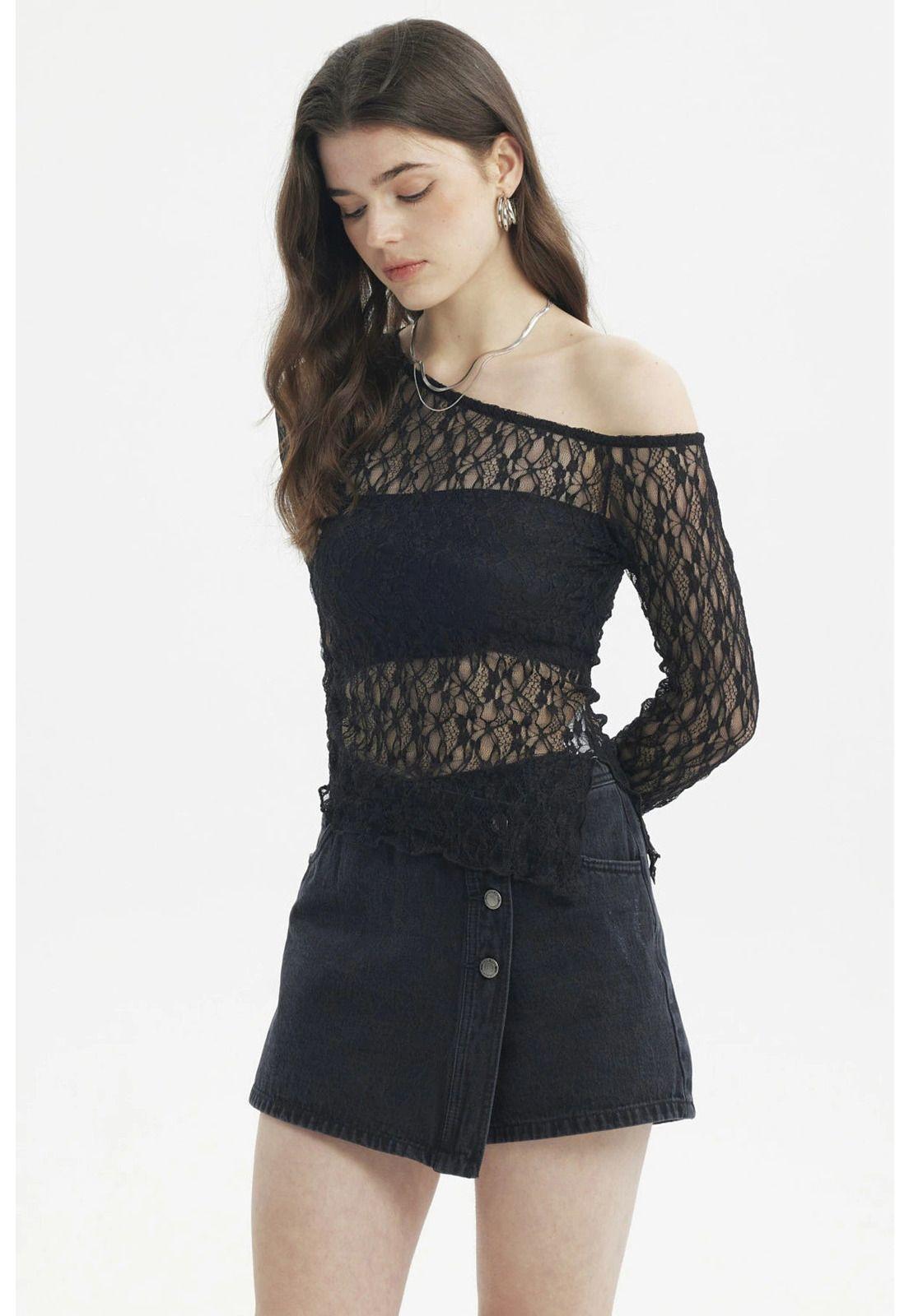 Polera Mujer Hombro Asimétrico Negro-1