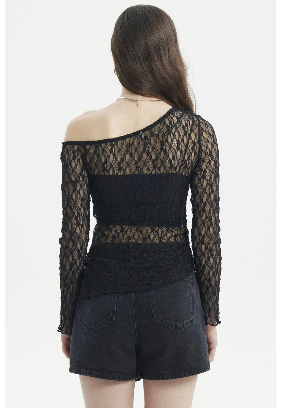 Polera Mujer Hombro Asimétrico Negro-2