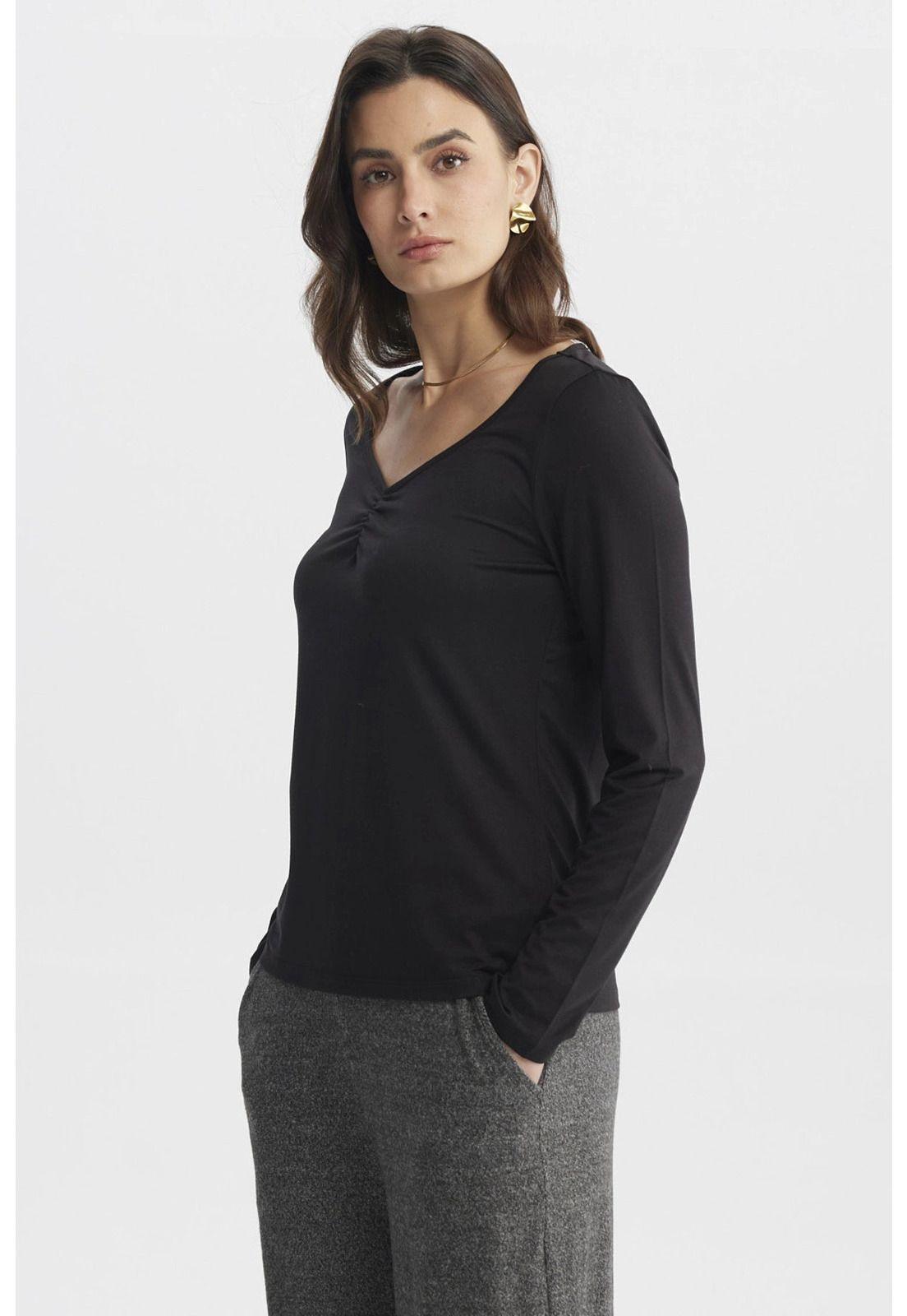 Polera Mujer Ajustado Cuello V Negro - ll-1