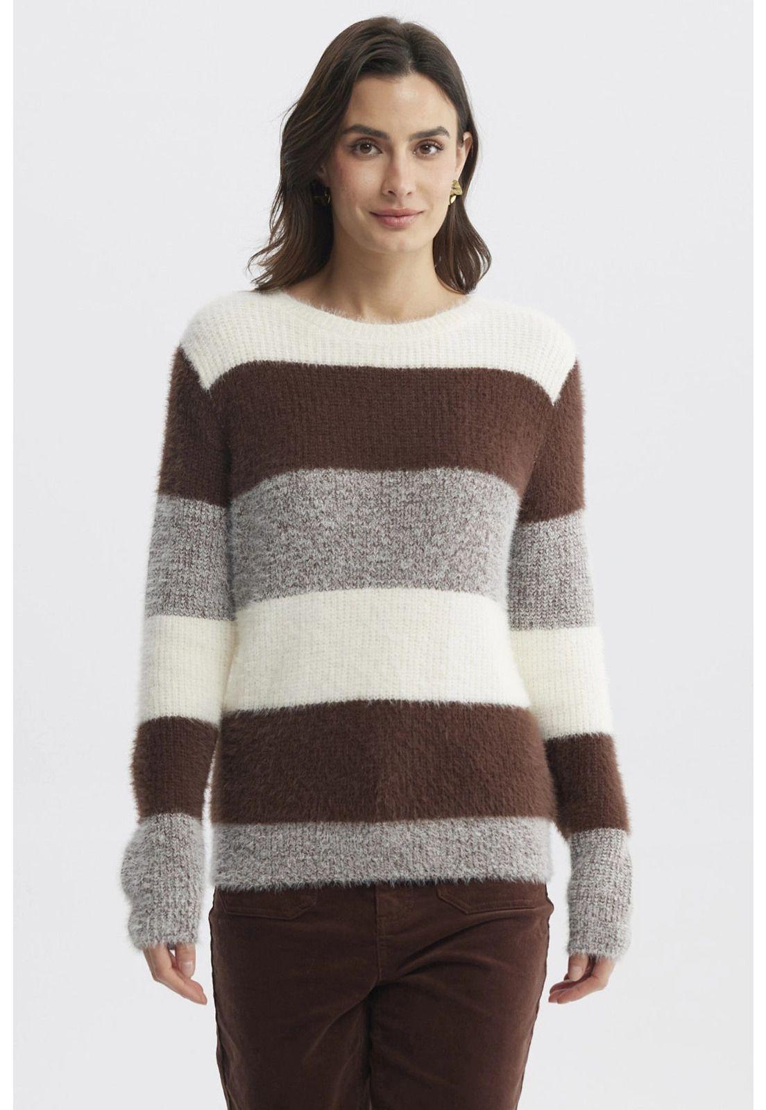 Sweater Mujer Rapport Rayas Café-0