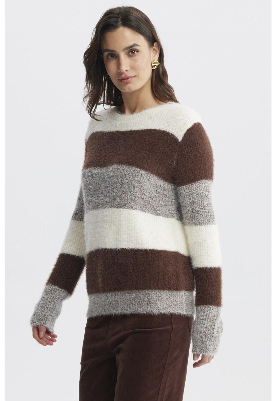 Sweater Mujer Rapport Rayas Café-1
