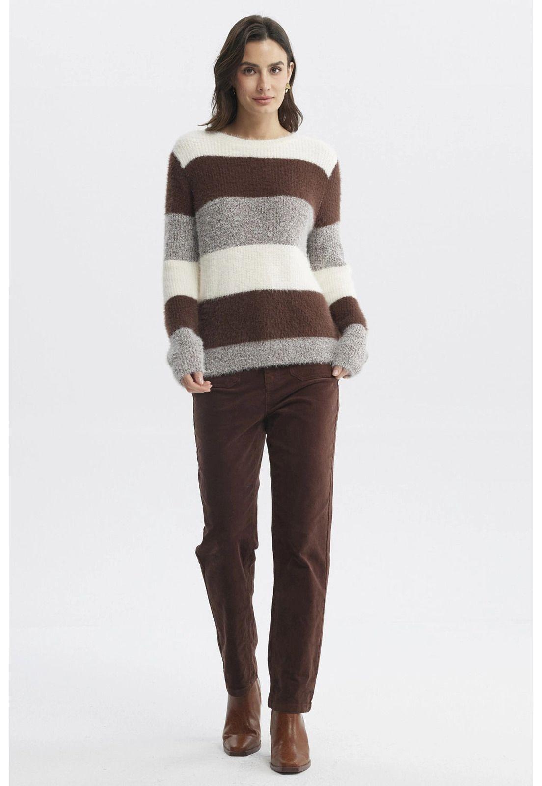Sweater Mujer Rapport Rayas Café-3