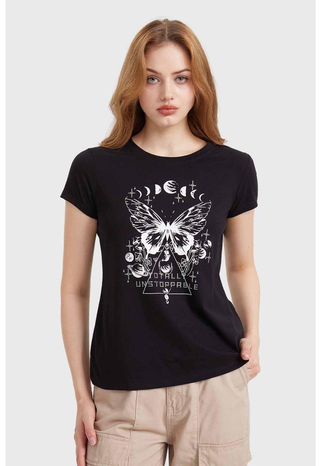 Polera Mujer Básica Print Negro-0