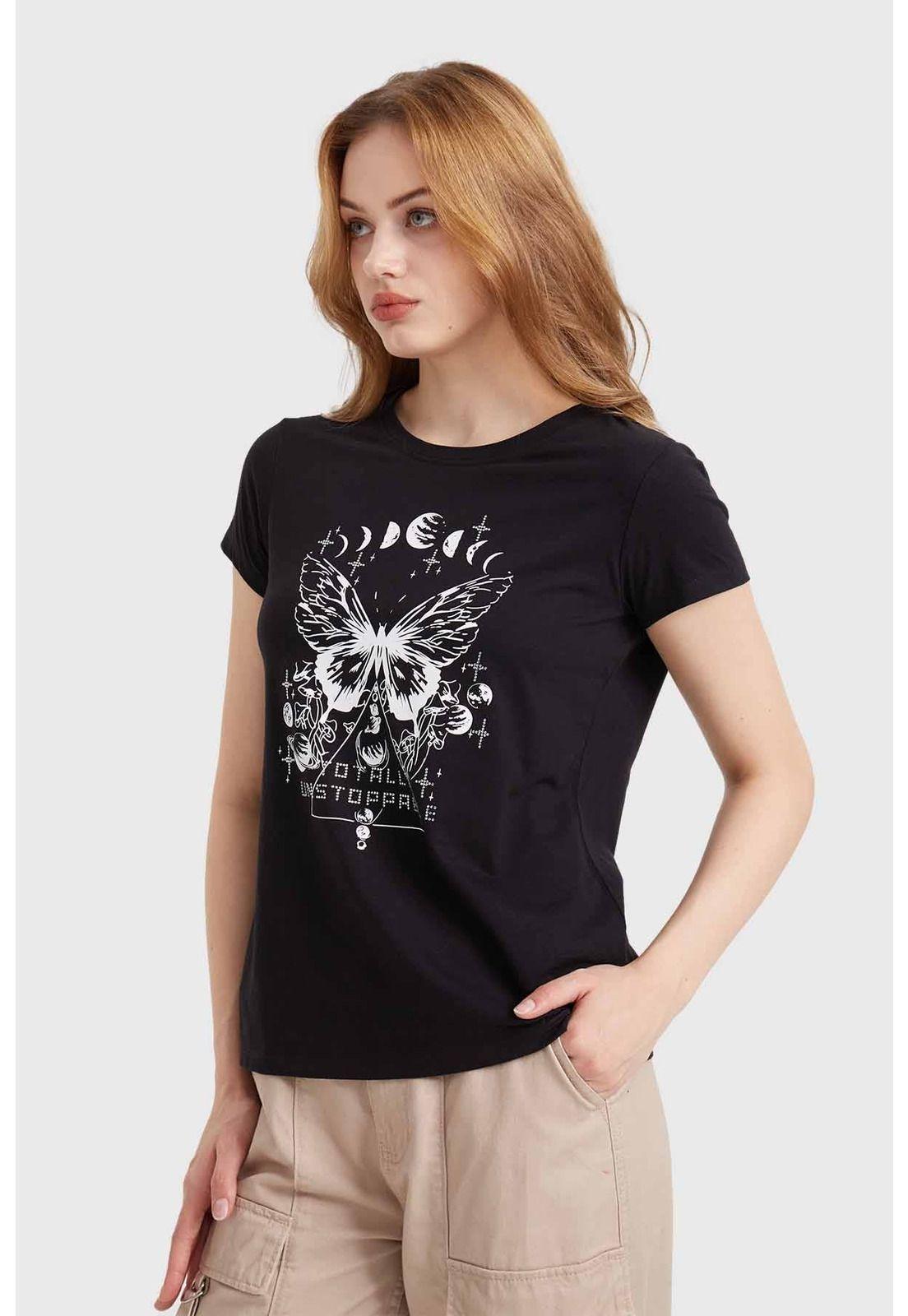 Polera Mujer Básica Print Negro-1