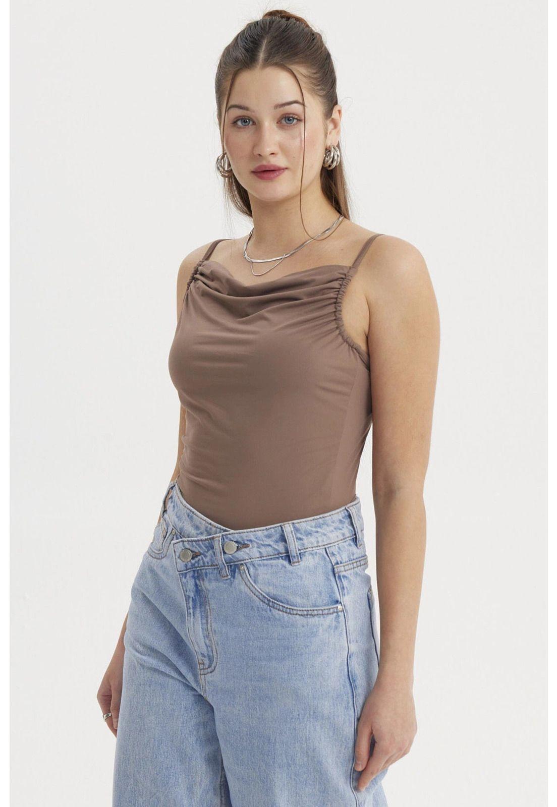 Peto Mujer Drapeado Ajustable Cafe-1