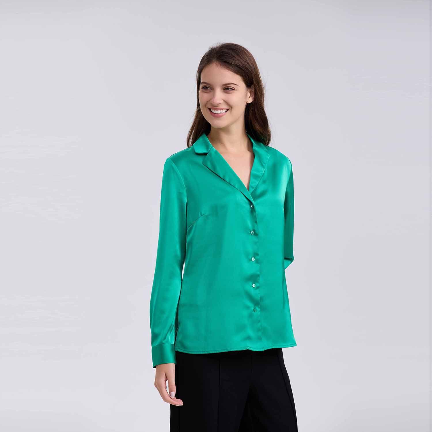 Blusa Mujer Satín Verde-1