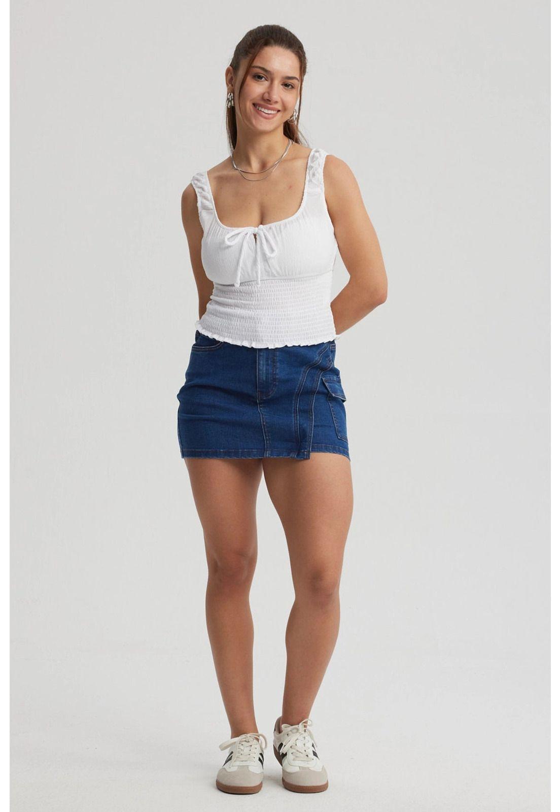 Polera Mujer Panal Lazo Blanco-3