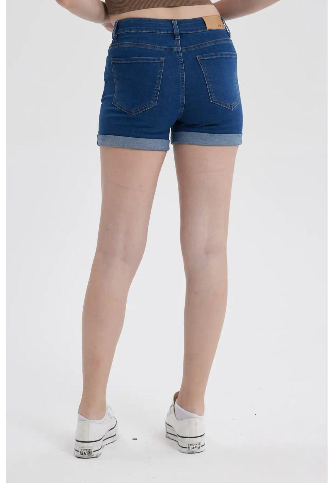 Short Mujer Mom Tiro Alto Azul Oscuro-2