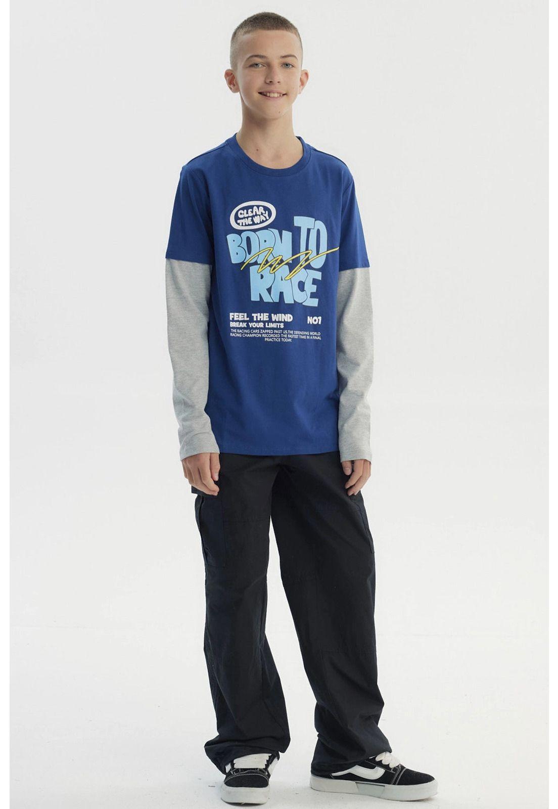 Polera Niño Básica Print Azul - ll-3