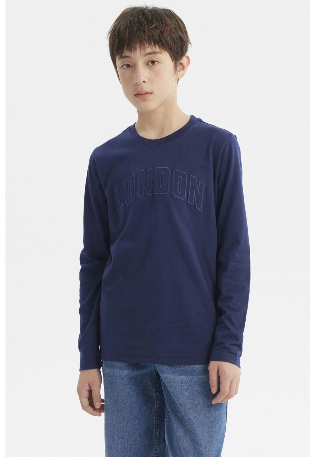 Polera Niño Print Con Relieve Azul Oscuro-0