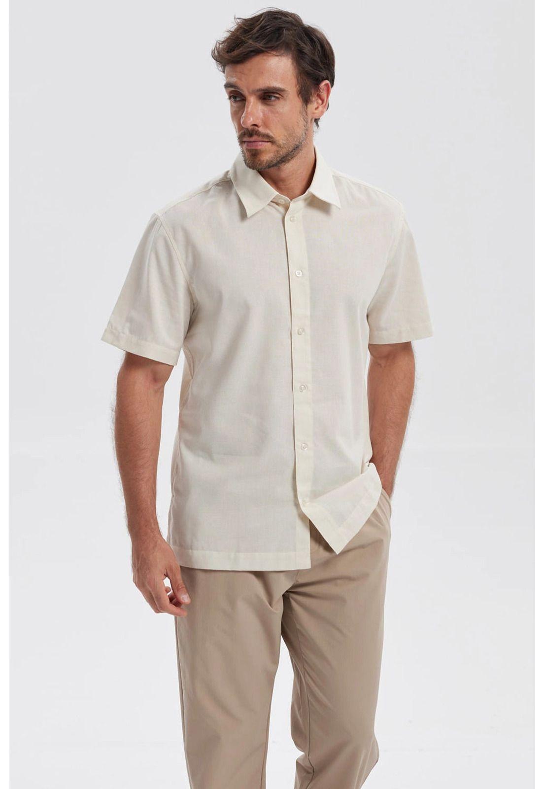 Camisa Hombre Lisa Beige-0